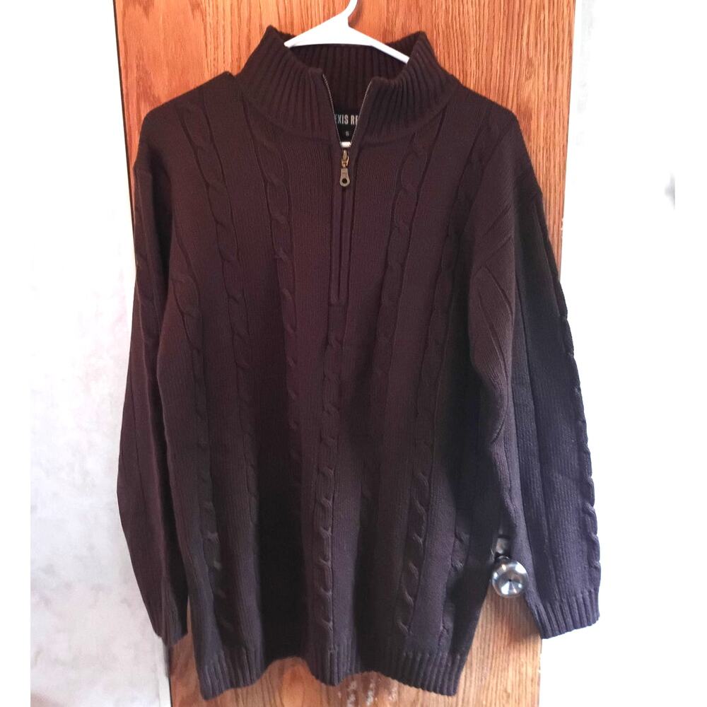 NWT Vintage Brown Braided Cable Knit Sweater S Oversized Quarter Zip Deadstock